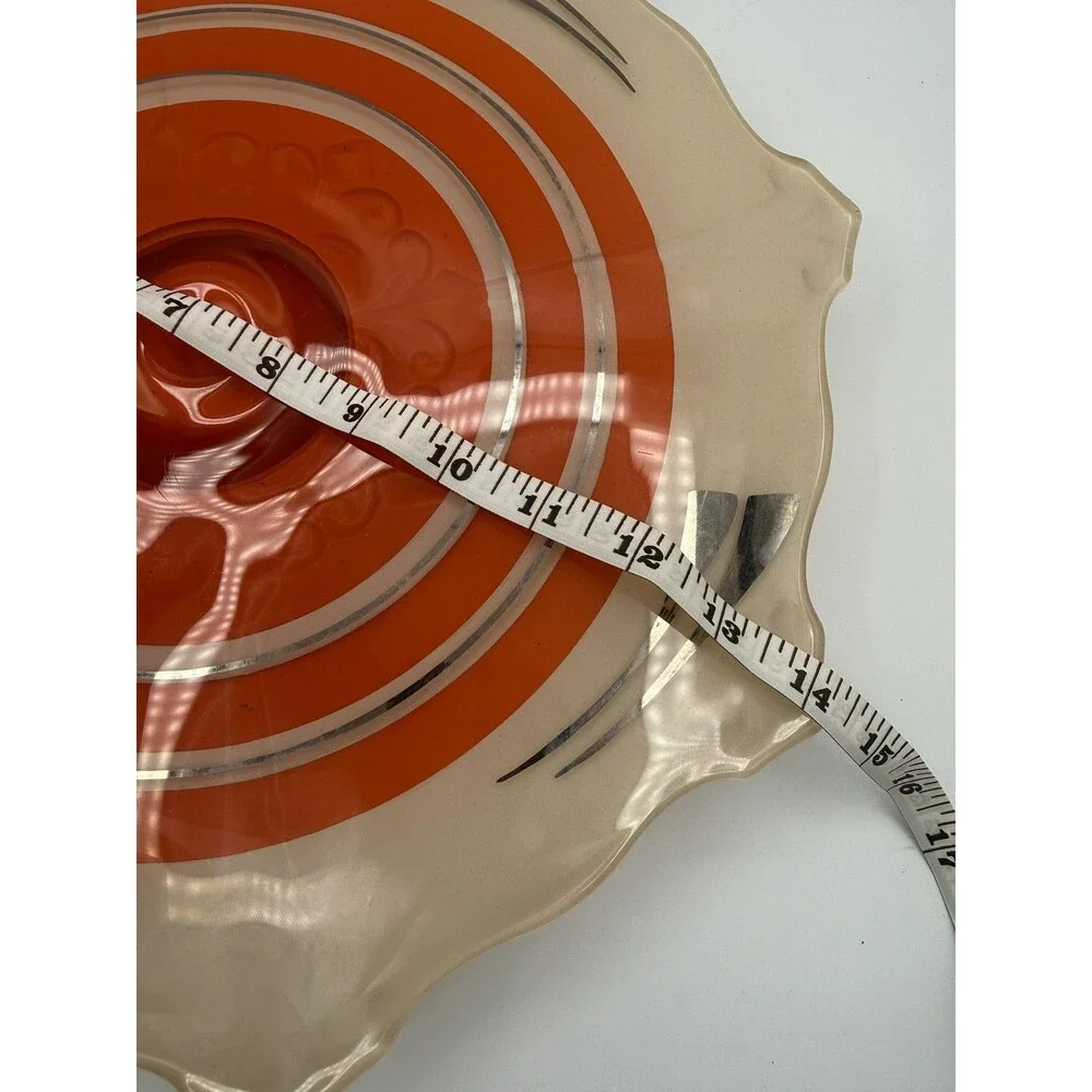 Vintage Cream Orange Silver Serving Platter/Art Deco Reverse Painted Scalloped